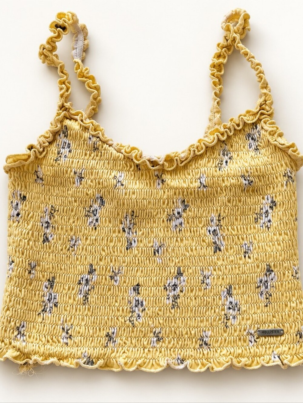 Hollister Yellow Smocked Floral Ruffle Bandeau Cami